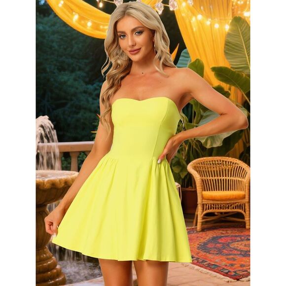 Mini Strapless Sweetheart Neck Tube Top Dress Yellow - Picture 2 of 5